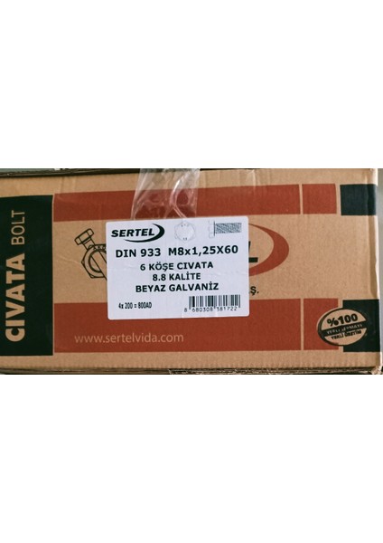 M8×60MM Civata 8.8 Kalite 6 Köşe 200LÜ Paket modelleri