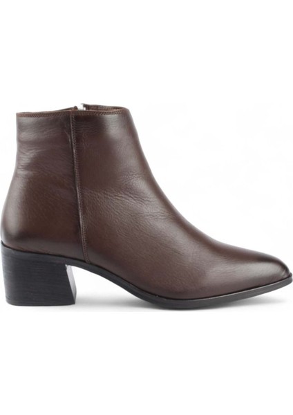 Zaha Hakiki Deri Fermuarlı Kalın Topuklu Kadın Bot