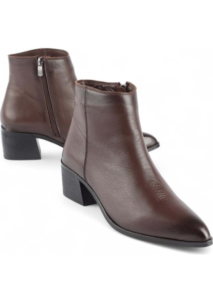 Zaha Hakiki Deri Fermuarlı Kalın Topuklu Kadın Bot modelleri