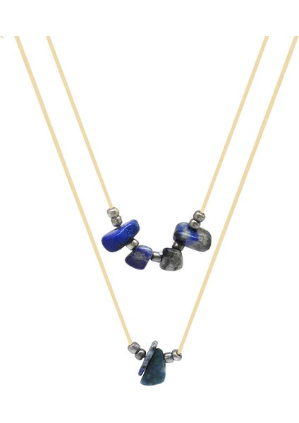 Zarif Ip Zincirli Doğal Form Lapis Doğaltaş Kadın Kolye
