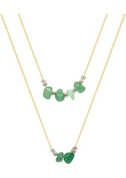 Zarif Ip Zincirli Doğal Form Minimalist Tasarım Yeşim Taşı Doğaltaş Kadın Kolye