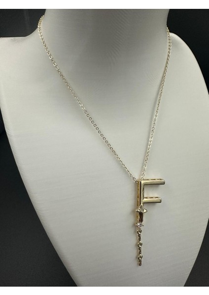 Altın Rengi F Harfi Yıldız ve Taş Detaylı Çelik Kolye fiyatları