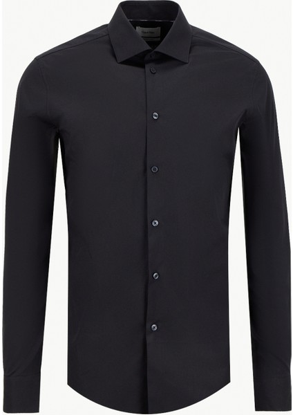 Normal Gömlek Yaka Siyah Erkek Gömlek LV019EU001XNT_REG Esntl Poplın Str