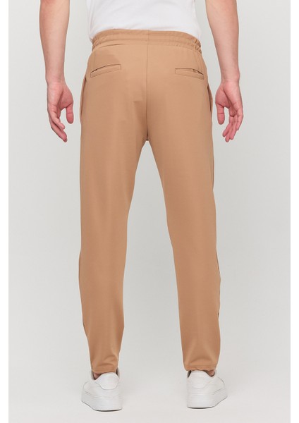 Erkek Slim Fit Beli Lastikli Ipli Fermuarlı Likralı Rahat Jogger Vizon Erkek Pantolon