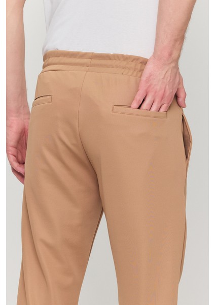 Erkek Slim Fit Beli Lastikli Ipli Fermuarlı Likralı Rahat Jogger Vizon Erkek Pantolon