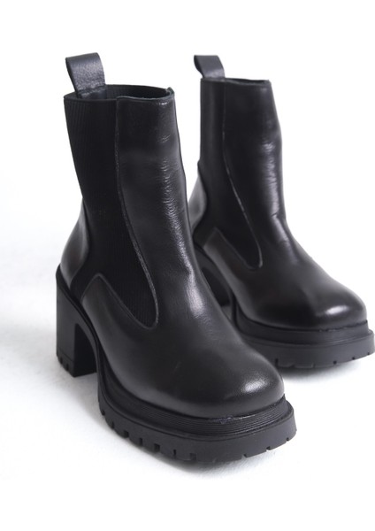 Janel Siyah Hakiki Deri Lastikli Kadın Bot fiyatları