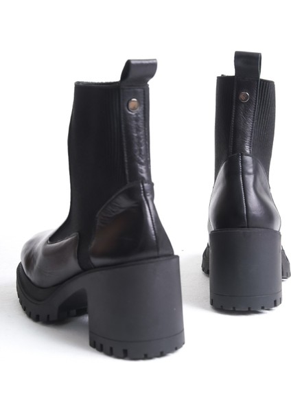 Janel Siyah Hakiki Deri Lastikli Kadın Bot fırsatları