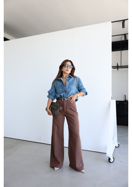 Paçası Kesik Likralı Bol Paça Jean