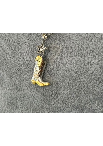 Vıntage Kovboy Çizmesi Kolye Yıldız Taşlı