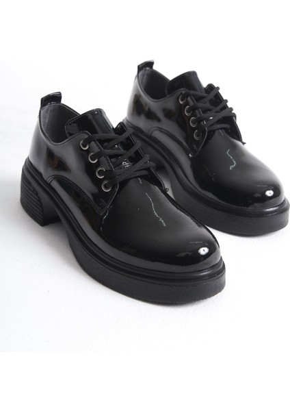 Lonika Bağcıklı Siyah Kalın Taban Oxford & Kolej Ayakkabısı