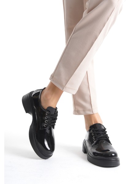 Lonika Bağcıklı Siyah Kalın Taban Oxford & Kolej Ayakkabısı