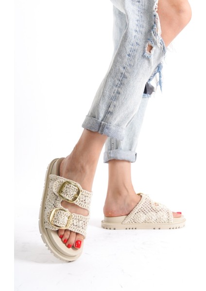 Winny Kadın Triko Iki Tokalı Günlük Terlik Sandalet