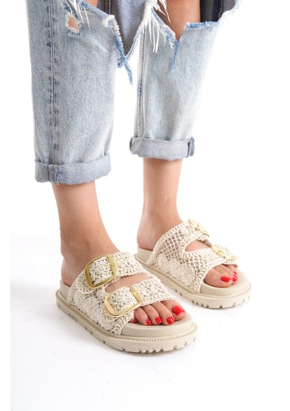 Winny Kadın Triko Iki Tokalı Günlük Terlik Sandalet