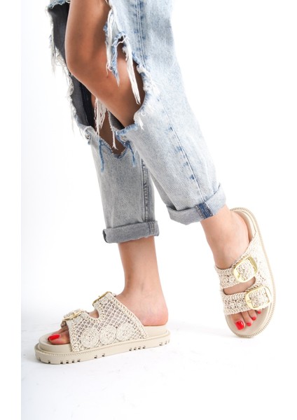 Winny Kadın Triko Iki Tokalı Günlük Terlik Sandalet