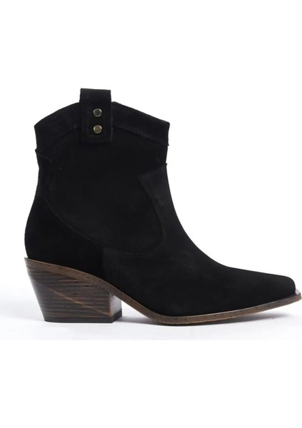 Jordy Siyah Hakiki Deri Süet Western Bot