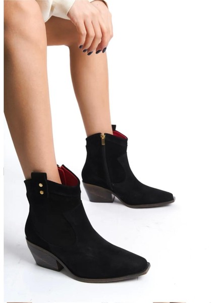 Jordy Siyah Hakiki Deri Süet Western Bot modelleri