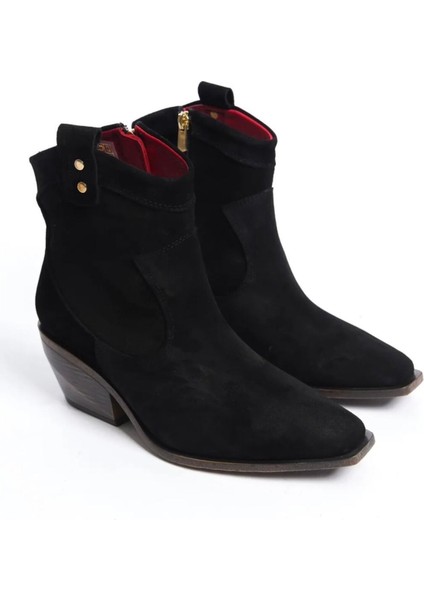 Jordy Siyah Hakiki Deri Süet Western Bot fırsatları