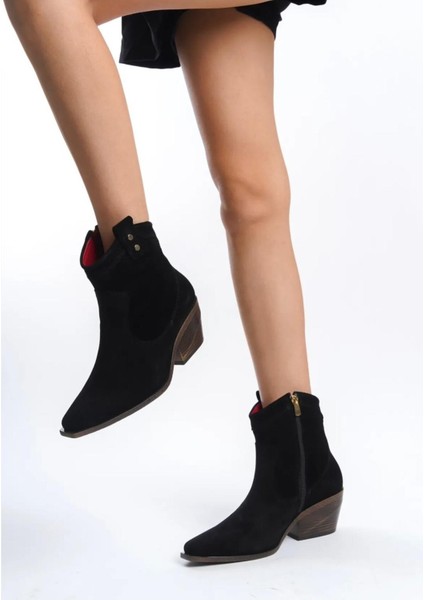 Jordy Siyah Hakiki Deri Süet Western Bot indirimleri