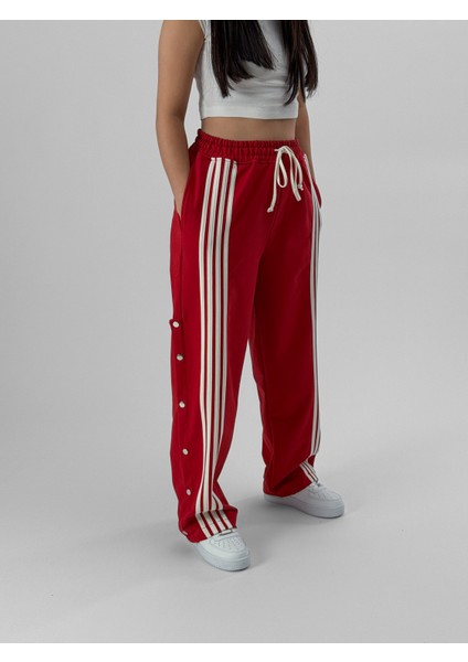Kadın Şeritli Kırmızı Baggy Pantolon COC1080 modelleri