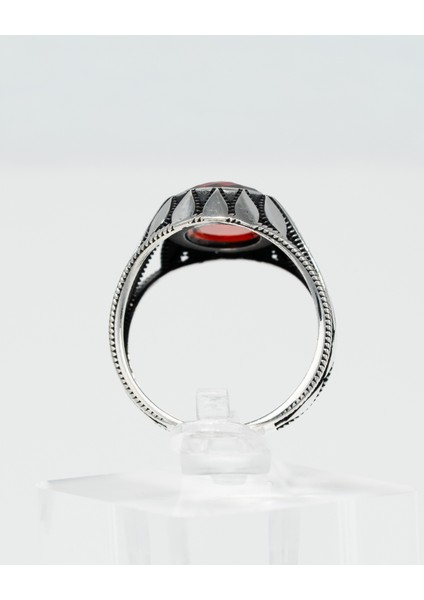 Zarif Desenli Kırmızı Garnet Taşlı 925 Ayar Gümüş Erkek Yüzük – Asaletin ve Gücün Simgesi indirimleri