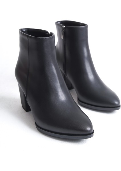 Poffy Mat Fermuar Detaylı Kadın Topuklu Bot