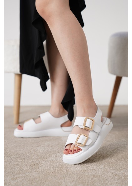 Eva Beyaz Cilt Hakiki Deri Kadın Sandalet modelleri
