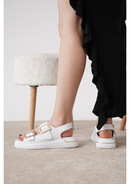 Eva Beyaz Cilt Hakiki Deri Kadın Sandalet fırsatları