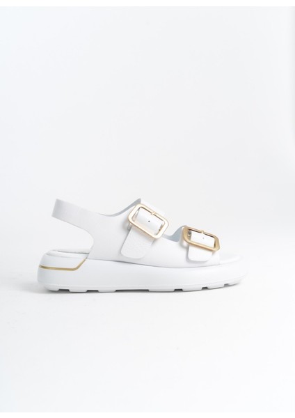 Eva Beyaz Cilt Hakiki Deri Kadın Sandalet