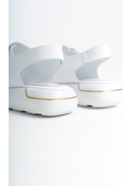 Eva Beyaz Cilt Hakiki Deri Kadın Sandalet
