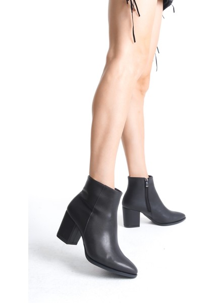 Poffy Mat Fermuar Detaylı Kadın Topuklu Bot