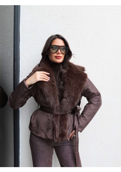 Yaka Suni Kürk Bağlamalı Mont