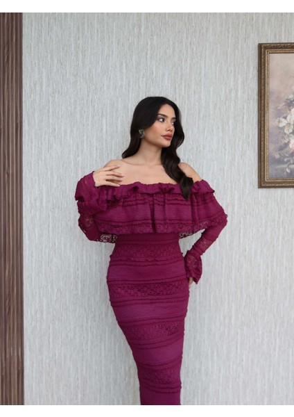 Madonna Yaka Fırfır Dantelli Midi Elbise fırsatları