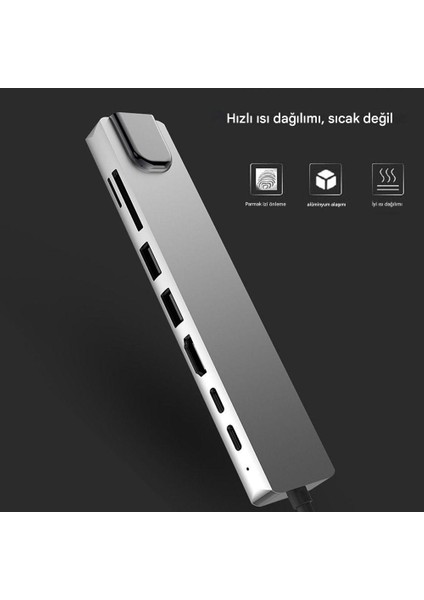 8 In 1 Type-C Çıkışlı Çoklu Çevirici Adaptör Ethernet HDMI USB Çoklayıcı Sd Tf Kart Okuyucu USB Hub fiyatları