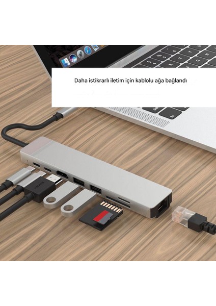 8 In 1 Type-C Çıkışlı Çoklu Çevirici Adaptör Ethernet HDMI USB Çoklayıcı Sd Tf Kart Okuyucu USB Hub modelleri