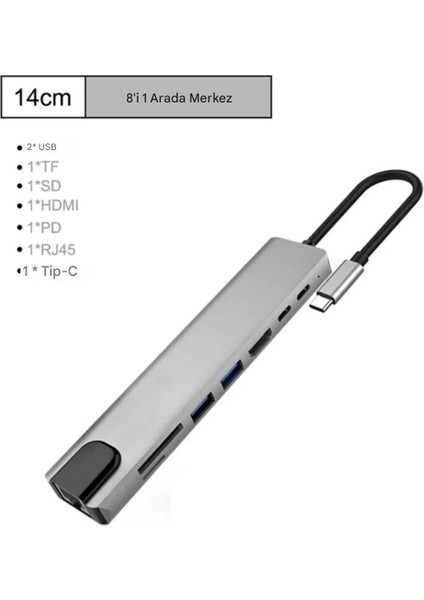 8 In 1 Type-C Çıkışlı Çoklu Çevirici Adaptör Ethernet HDMI USB Çoklayıcı Sd Tf Kart Okuyucu USB Hub fırsatları