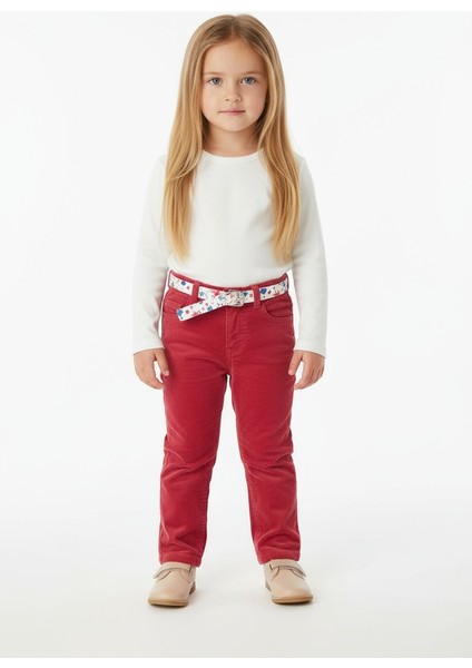 Kemerli Kız Çocuk Kadife Pantolon