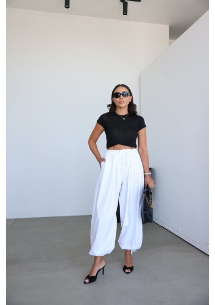 Beli Lastikli Paçası Ayarlamalı Şalvar Pantolon