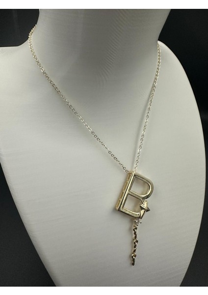 Altın Rengi B Harfi Yıldız ve Taş Detaylı Çelik Kolye fiyatları
