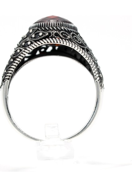 Kırmızı Garnet Taşlı 925 Ayar Gümüş Erkek Yüzük – Asalet ve Gücün Işıltısı fırsatları