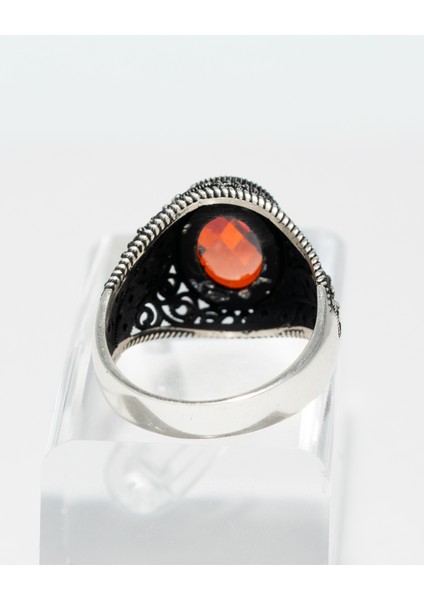 Kırmızı Garnet Taşlı 925 Ayar Gümüş Erkek Yüzük – Asalet ve Gücün Işıltısı indirimleri