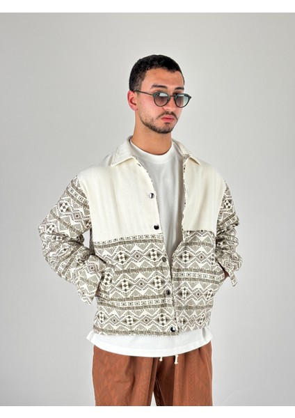Kahve Etnik Desenli Tasarım Erkek Ceket COC1052
