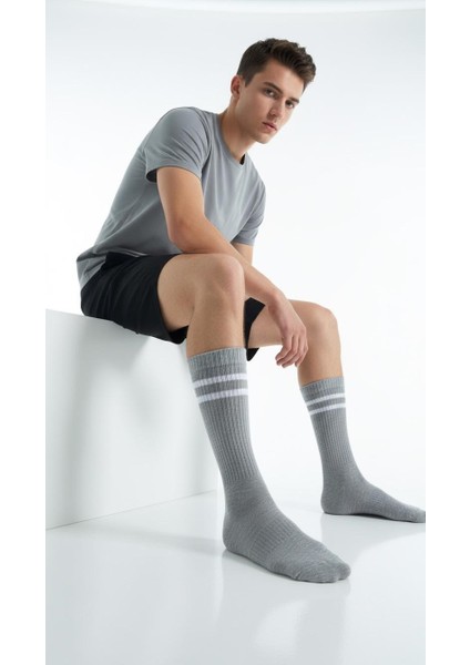 Erkek Spor Çorap 2’lü Set – Pamuklu, Esnek, Çizgili Model (Siyah Gri) fiyatları