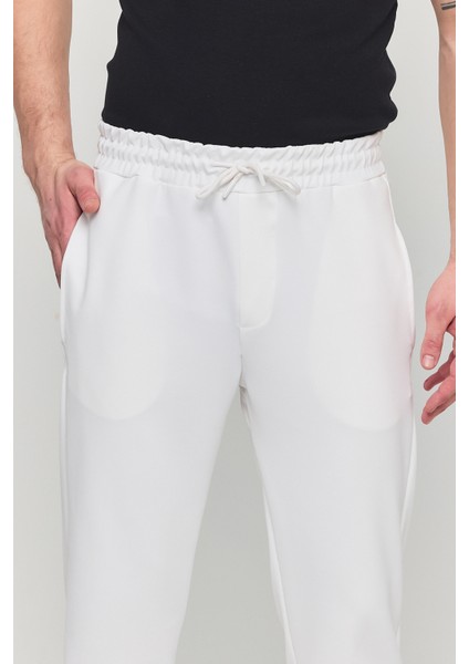Erkek Slim Fit Beli Lastikli Ipli Fermuarlı Likralı Rahat Jogger Beyaz Erkek Pantolon modelleri