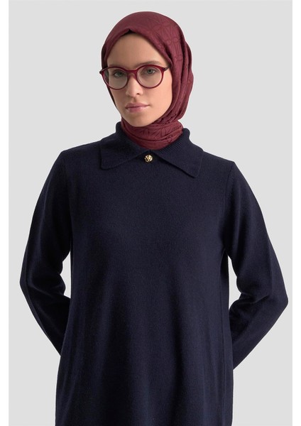 Polo Yaka Triko Tunik 25KD7003 Lacivert modelleri