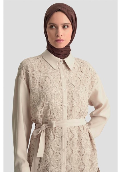 Dantelli Tunik 25KM1027 Bej modelleri