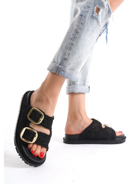 Winny Kadın Triko Iki Tokalı Günlük Terlik Sandalet