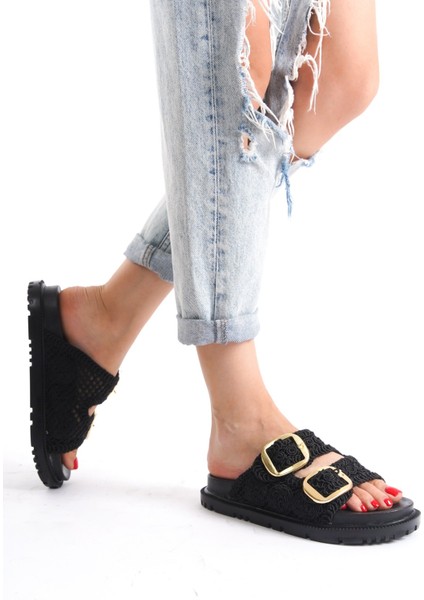 Winny Kadın Triko Iki Tokalı Günlük Terlik Sandalet