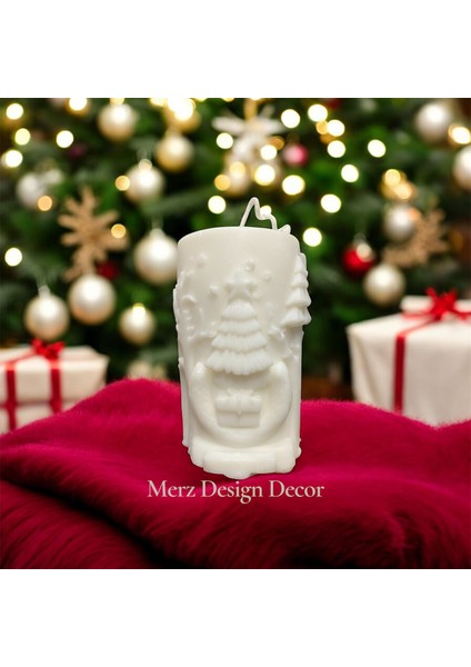 Dekoratif Yılbaşı Geyik Temalı Kabartmalı Silindir %100 Doğal Vegan Soya Wax Mum fırsatları