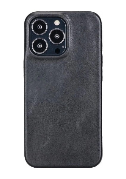 Apple iPhone 13 Pro Uyumlu Deri Arka Kapak Rock Rst1 Siyah
