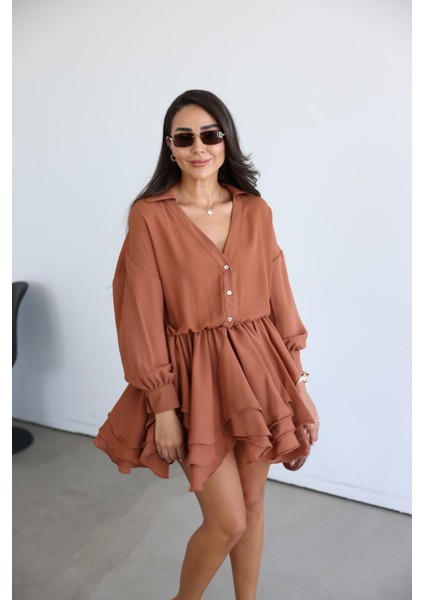 Gömlek Yaka Premium Şifon Elbise fırsatları